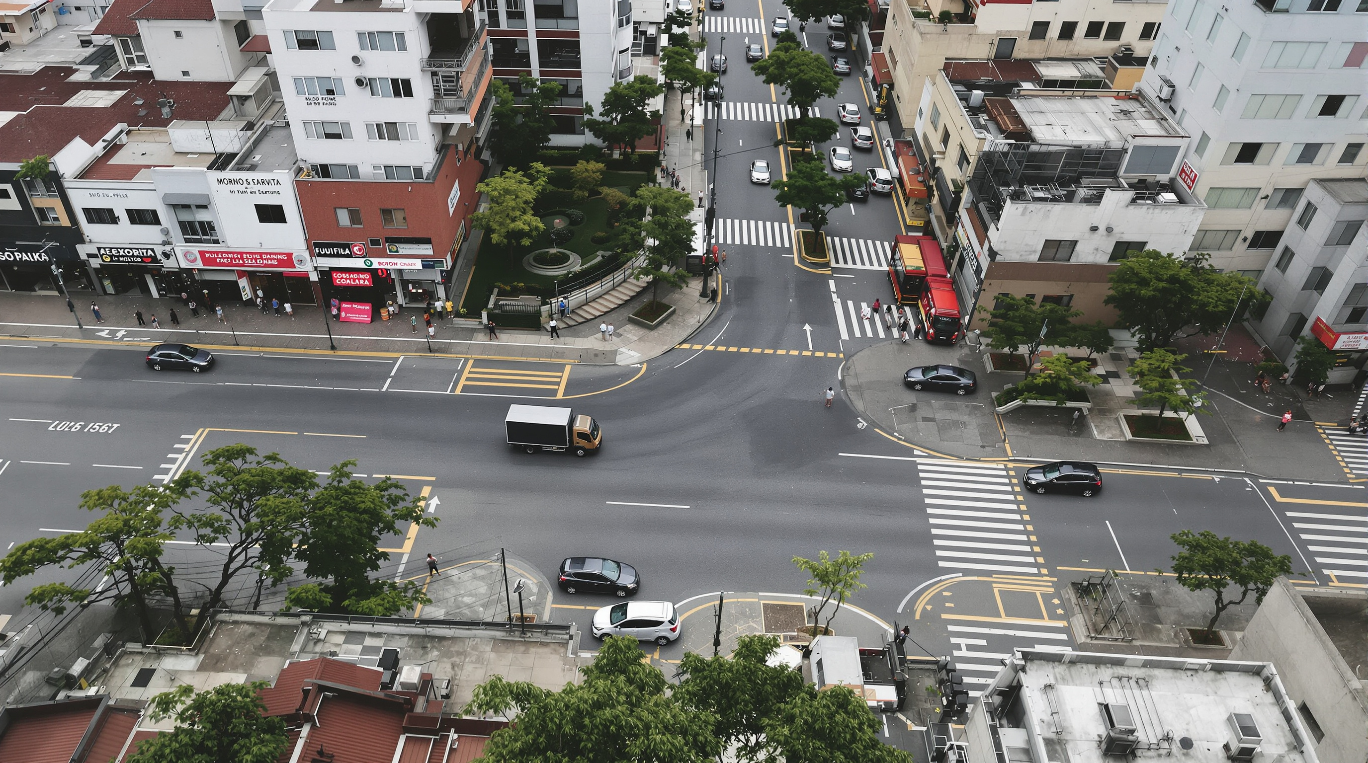 Cruzamento de rua em bairro valorizado mostrando densidade de serviços e localização privilegiada