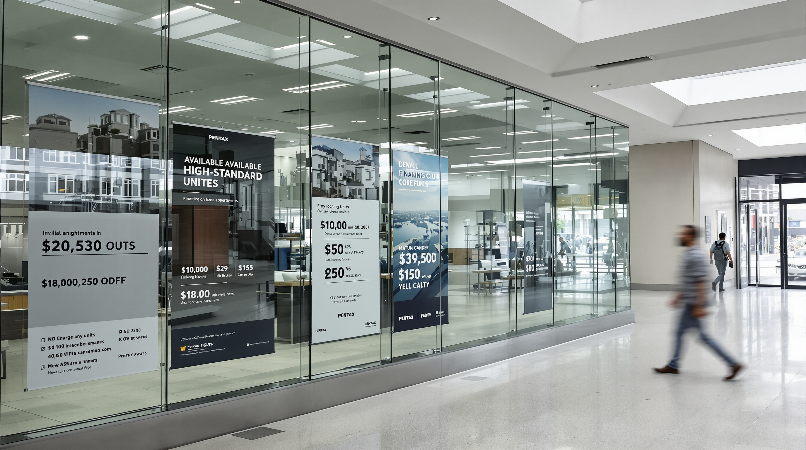 Lounge de empreendimento alto padrão exibindo opções de financiamento imobiliário e taxas atualizadas
