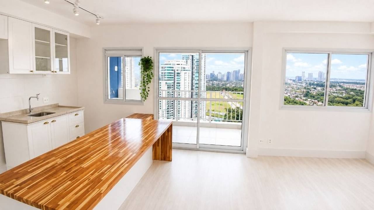 Sala de estar apartamento à venda em Condominio Acqua Park Alphaville, Barueri — 1 suíte, 54 m² — imagem 2 de 20