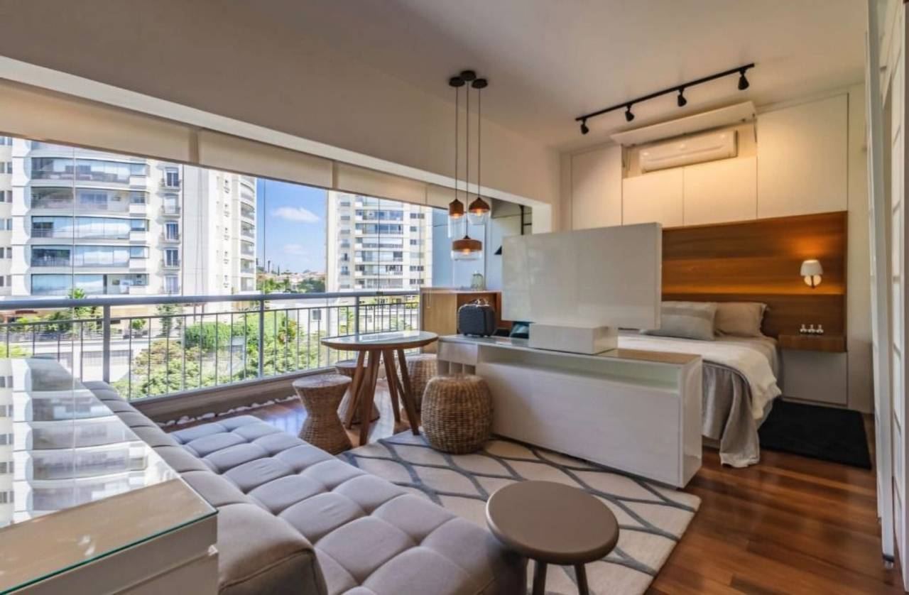 Sala de estar apartamento à venda em Trix Tambore Housing, Tamboré, Santana de Parnaíba — 1 suíte, 50 m² — imagem 2 de 20